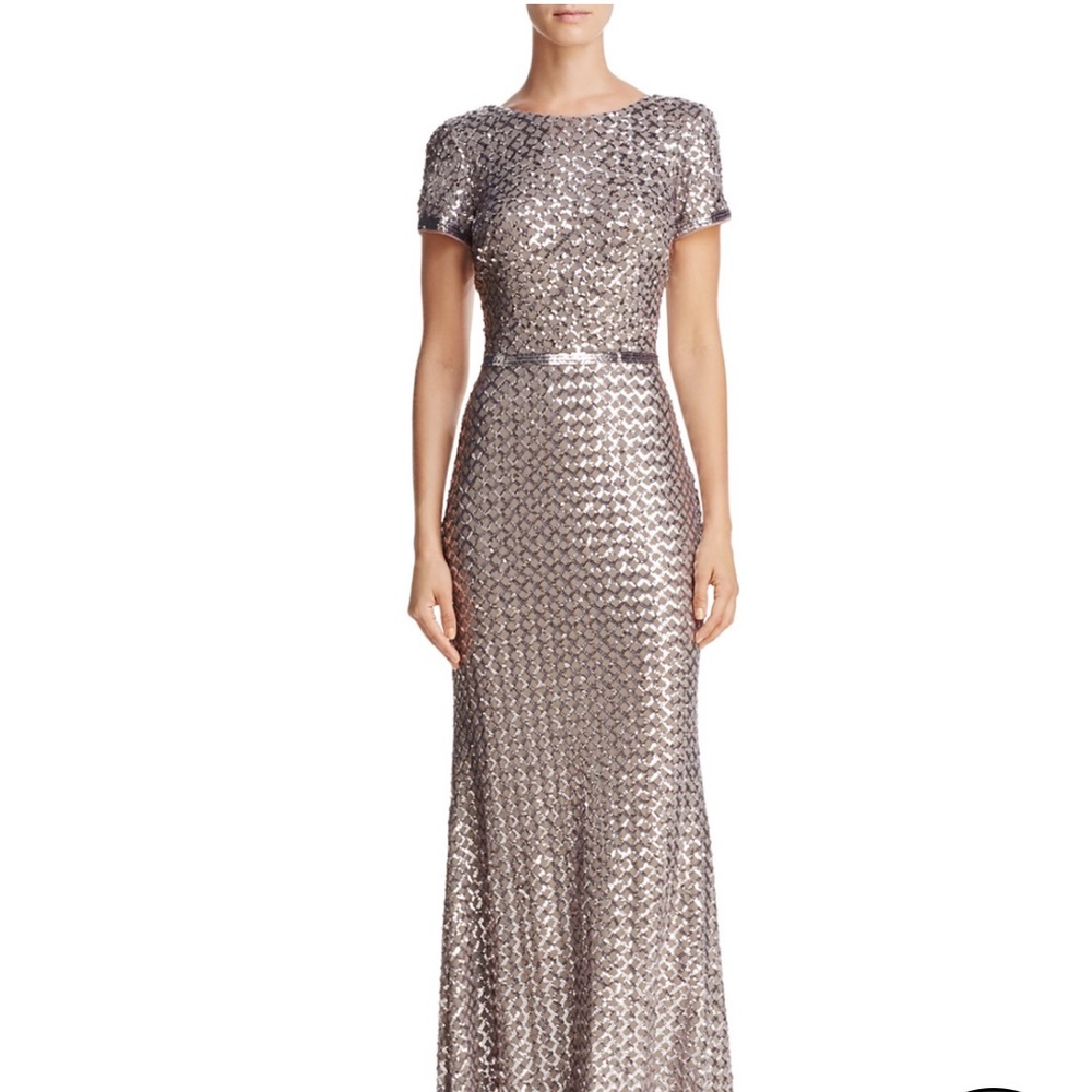 Aqua | Belted Sequin Gown | Size: 4